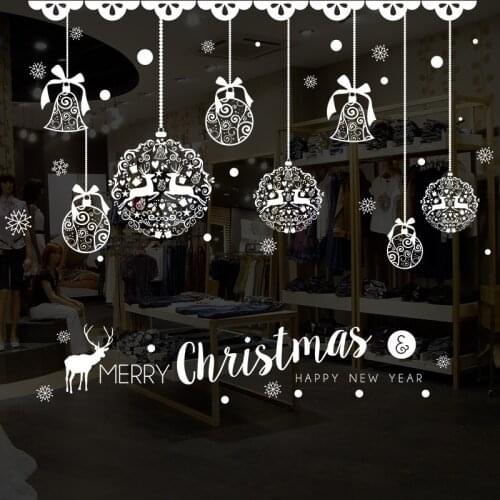 Christmas Decorations Stickers Shop Window Glass Door Decal Festival Christmas Wall Sticker Xmas Drop Bells Deer Elk Art Poster