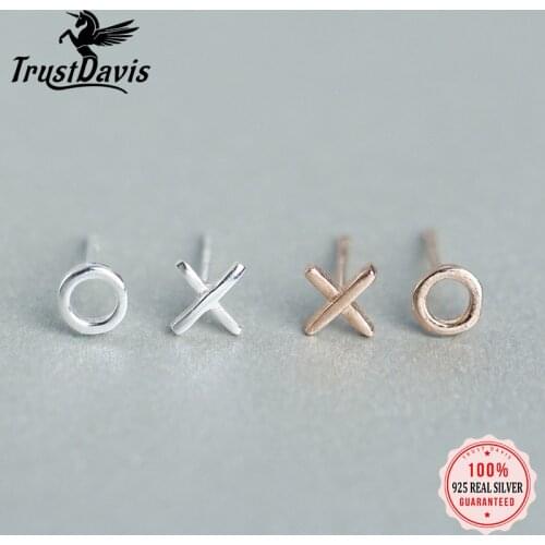 ElfoPlataSi 100% 925 Sterling Silver 2018 Women Jewelry Cute Tiny Asymmetric 5mmx5mm X O Stud Earrings For Daughter Girls XY316