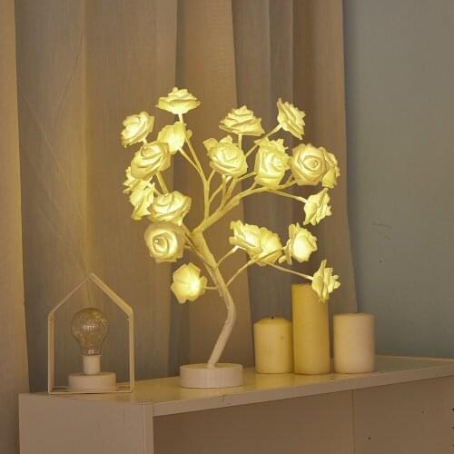 LED Table Lamp Rose Flower Tree Lights USB Night Lights Home Decoration Parties Christmas Wedding Bedroom Living Room Decor