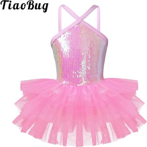 TiaoBug Children Shiny Sequins Professional Ballet Tutu Dress Gymnastics Leotards for Kids Girls Performance Stage Dance Costume