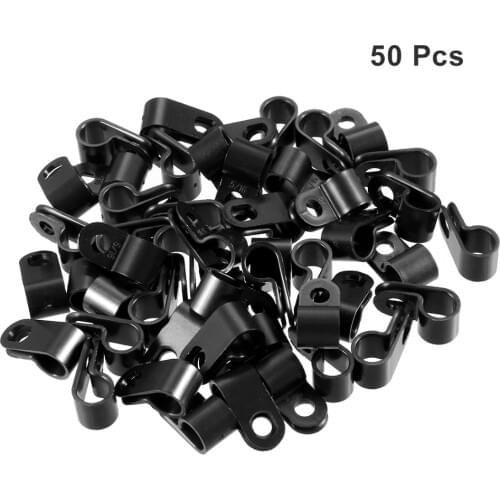 Uxcell Black/White Nylon R-Type Cable Clamp Organizer Cord Clips for Wire Management 3.1/3.2/6.4/7.9/8.4mm Dia 50Pcs