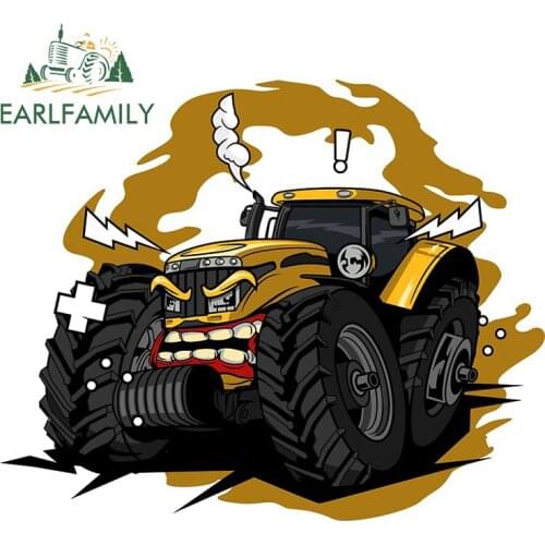 EARLFAMILY 13cm x 10.7cm For Tractor Monster Farm Vinyl Car Stickers Sunscreen Air Conditioner Decal Personality JDM Decoration