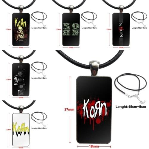 Vintage Retro Rock Band Korn Logo Necklace Fashion Long Chain With Rectangle Necklace Jewelry For Women Gifts Boy