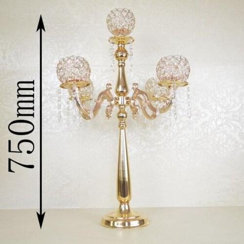 75 Cm Height 5-Arms Metal Gold Silver Plated Candelabras With Crystal Pendants Wedding Candle Holder Event Centerpiece