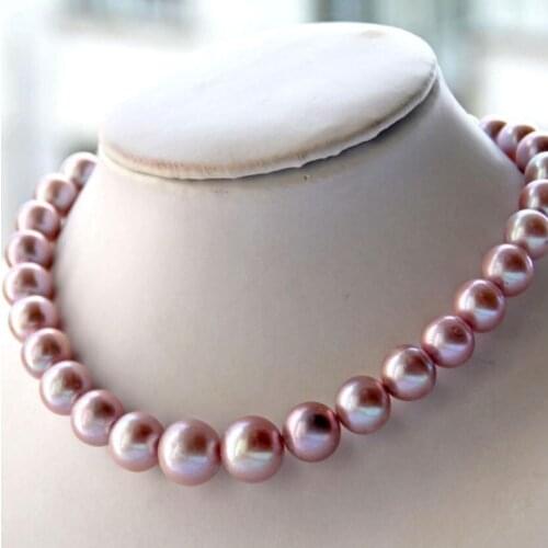 Jewelry Free Shipping Collectible super GOOD 12-13mm purple natural freshwater pearl necklace round light womens nekalce 925 S