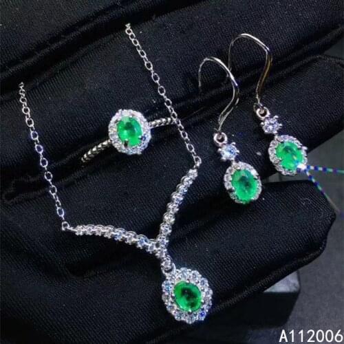 KJJEAXCMY fine jewelry 925 sterling silver natural emerald earrings ring pendant necklace luxury ladies suit support testing