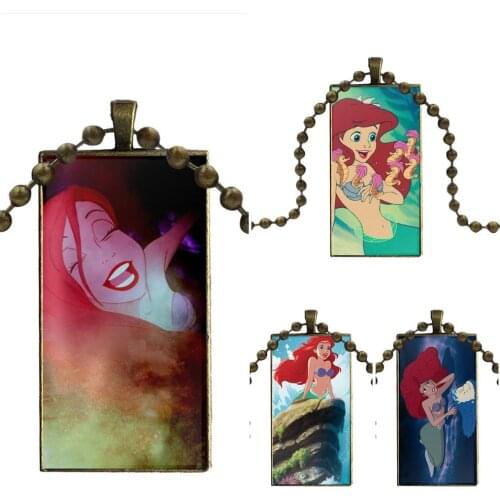 For Woman Vintage Statement Glass Pendant Galaxy Pendant Necklace Women Bronze Plated Necklaces Jewelry Mermaid Lovely Ariel