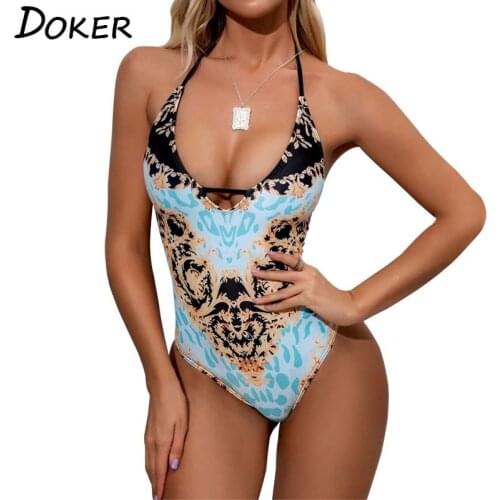 Women Sexy Bikinis Printed Swimwear One Piece Swimsuit Female Summer Backless Monokini Swimming Bodysuit Beach Bathing Suit Swim