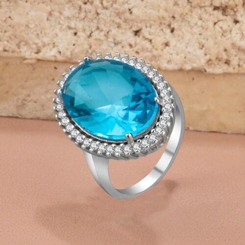 Womans Rings With Zircon Aquamarine Stone Sterling Silver 925 Woman Jewelry High Quality Handmade