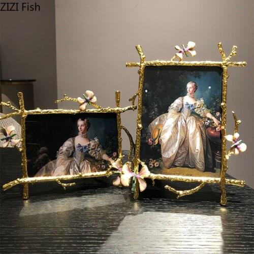 Multi-size Gold Frames for Pictures Family Portrait Classical Floral Dotted Picture Frame Tabletop Ornaments Vintage Home Decor
