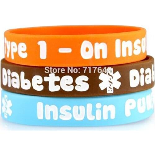 300pcs Medical Alert Type 1 Diabetes Insulin wristband silicone bracelets free shipping by FEDEX
