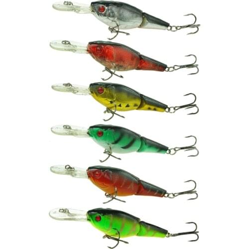 6 Pieces Jointed Minnow 2 Section Fishing Bait 9cm 10.6g Floating Diving Swimbait Wobbler Lure Fish Hook Fishing Tackle