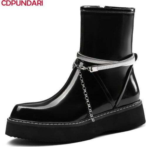Ladies Black White Genuine Leather Flat Platform Ankle Boots Women Autumn Winter Punk Short Boots Shoes Bottes Plateforme Femme