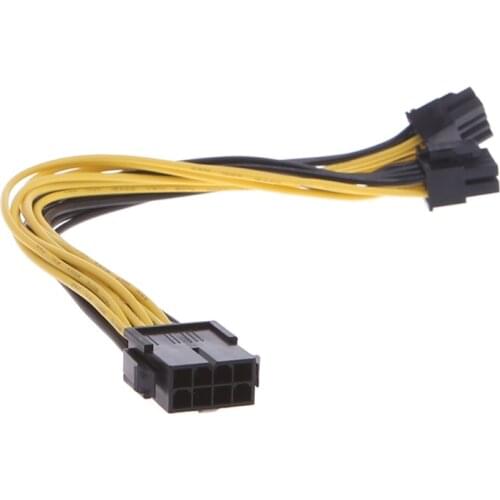 CPU 8-Pin To Double PCI-E 8-Pin (6P+2P) Splitter Cable Power Supply Cord 25cm