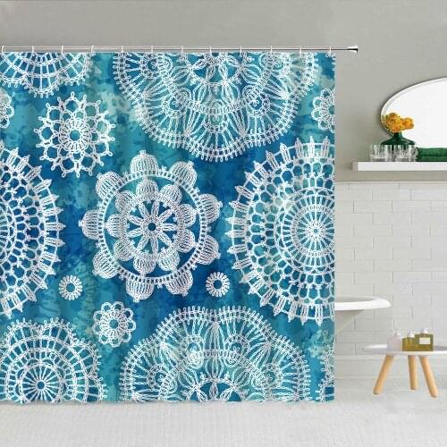 Mandala Flower Pattern Shower Curtain Creative Geometry Bathroom Supplies Fabric Bath Screen Cloth Curtains With Hooks Washable