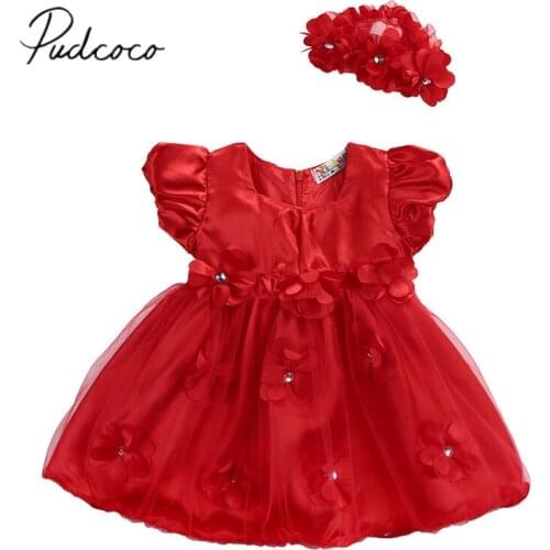 2019 Baby Summer Clothing Newborn Infant Baby Kid Girl Princess Party Wedding Tutu Lace 3D Flower Tulle Dress Headband 0-3T