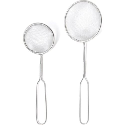 Stainless Steel Fine Wire Colander Long Handle Kitchen Flour Mesh Sieve Sturdy Professional Oil Strainer Sifter