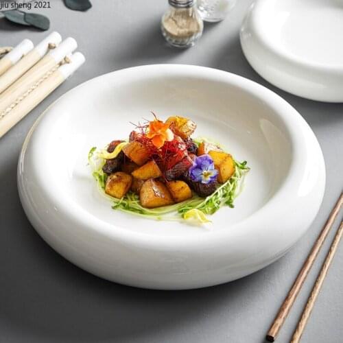 European Ceramic White Western Dining Buys Home Round 12-inch Tableware Thick Side Fruit Dessert Sushi Plate Kitchen Tableware