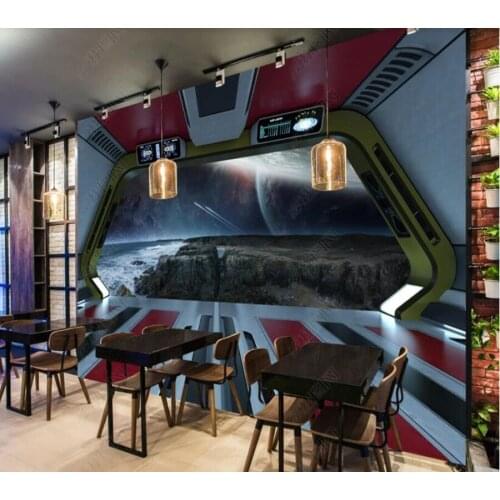 Papel de parede Spaceship hatch sci-fi scene bar KTV background wall 3D wallpaper mural,living room home decor