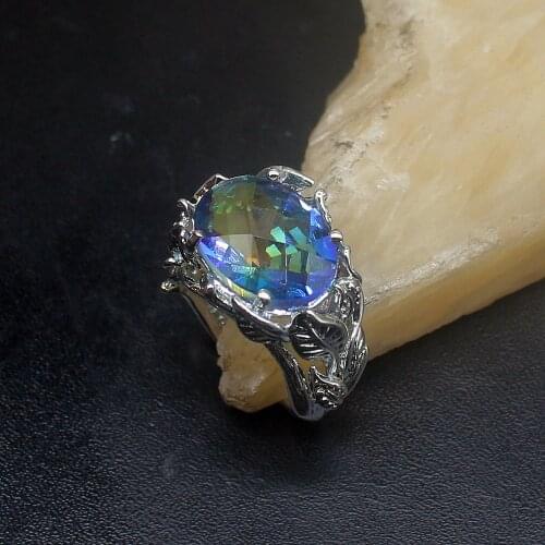 Gemstonefactory Jewelry Big Promotion Single Unique 925 Silver Amazing Rainbow Fire Topaz Women Men Gifts Rings 7.5# 20212820