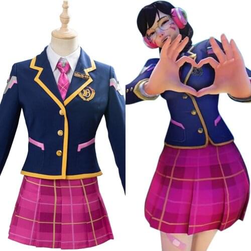 Game OW cosplay DVA Song Hana costume School Uniform glasses Halloween Party Carnival Christmas Costumes for women Full Sets