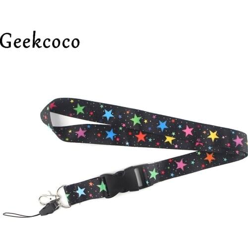 J1361 Colorful Star Key Removable Buckle Lanyard Mobile Phone Strap Badge Holder Lanyard Key Chain Neck Strap
