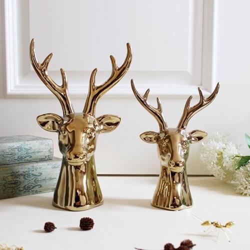 NORDIC MODERN CLASSICAL CERAMIC DEER HEAD SCULPTURE ANTLERS SOFFIT WINDOWS DECORATIONS ANIMAL ORNAMENTS CHRISTMAS DEER STATUE