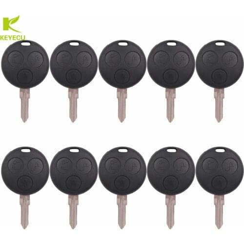 KEYECU 10* New Uncut Remote Key Fob 3 Button 433MHz With Chip + Uncut Blade for Smart Fortwo Forfour City