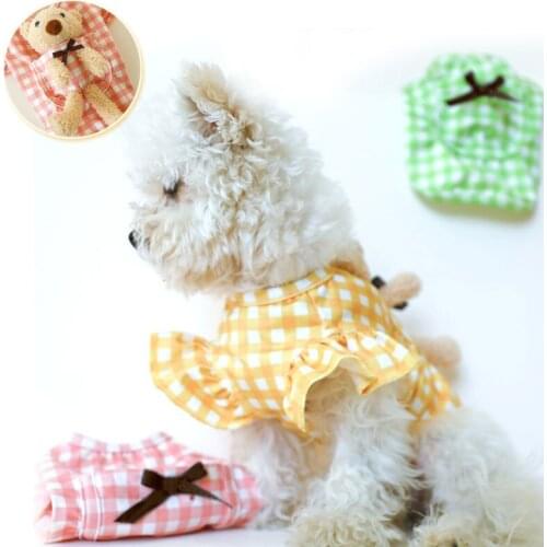 Plaid Bear Pet Clothes for Teedy Chihuahua Breathable Leisure Dog Sleeve Shirt Summer Cute Designer Dog Clothing Dropshipping