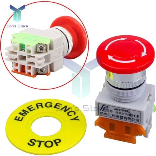 Mushroom Cap Emergency Stop Push Button Switch NO NC Contact Type DPST AC 660V 10A Safety Metal Plastics For Contactor Relay