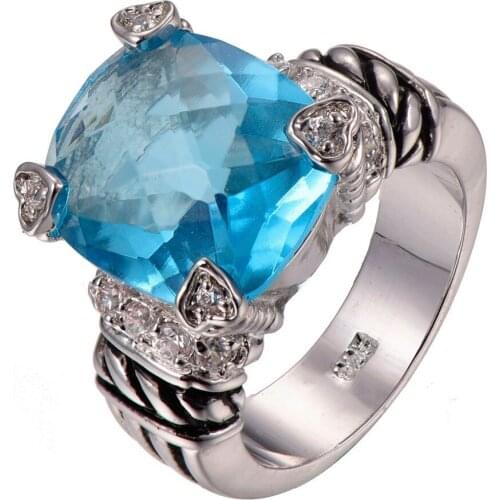 Hot Sale Simulated Aquamarine 925 sterling silver Fashion Ring Size 6 7 8 9 10 F1293