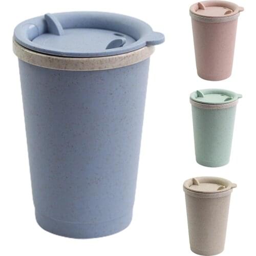 Creative Portable Travel Mug Leakproof Double-wall Insulation Wheat Fiber Straw Coffee Cup