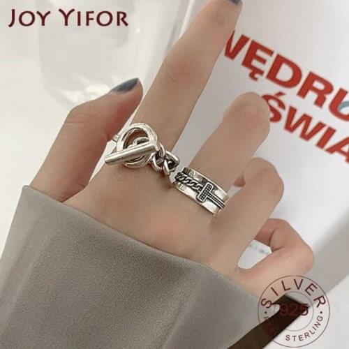 Minimalist 925 Sterling Silver Trendy Rings for Women Vintage Punk Thai Silver Width Chain Geometric Party Jewelry Gifts