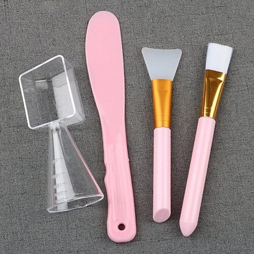 4pcs Face Mask Mixing Tools Set Silicone Facial Mask Brush Mud Cream Makeup Brushes Mud Mixing Bowl Measure Cup Applicator Set