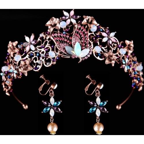 Baroque Butterfly Rhinestone Crown and Earring Set Bride Tiaras Headdress Dangle Earring Wedding Hair Accessories Jewelry Set SL