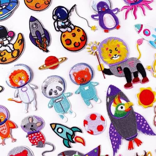 Planet Cartoon Astronaut Patch Sticker Clothing Accessories Badges Self-adhesive Embroidery Cloth Sticker Denim Jacket Applique
