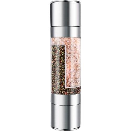 Stainless Steel Salt And Pepper Grinder 2 In 1 Manual Salt & Pepper Mill Shakers Refillable With Dual Adjustable Coarseness And