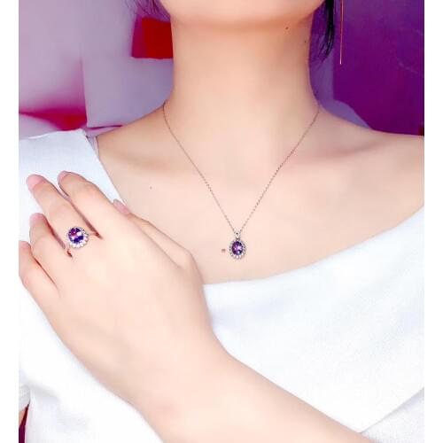 New Coming Natural and Real Amethyst jewelry set Natural Real Amethyst 925 sterling silver 1pc pendant,1pc ring