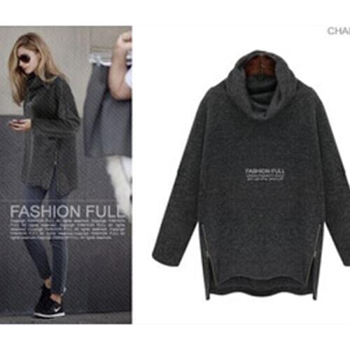 Wholesale women sweater high collar loose zipper sweater women knit top pullovers autumn and winter style DL1190