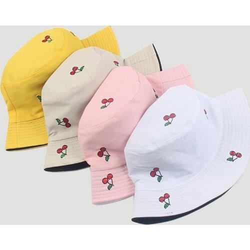 Cotton Double Sided Cherry Print Bucket Hat Fisherman Hat Outdoor Travel Hat Sun Cap Hats for Men and Women 208