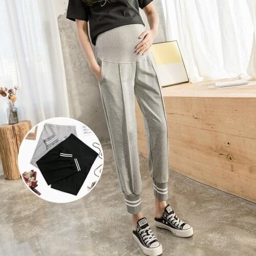 Pregnant womens casual cropped trousers spring and autumn pregnant womens belly lift trousers wear trendy mothers feet pants