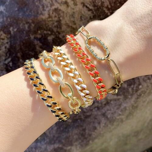 Gold Plated Miami Cuban Chain Bracelets For Women Colorful Chunky Thick Curb Link Chain Bracelet Stone Punk Jewelry Gifts brtc61
