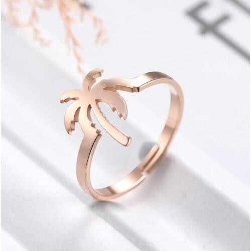 Skyrim Coconut Tree Adjustable Rings Bohemian Stainless Steel Rose Gold Color Girl Women Ring Anniversary Valentines Day Gift
