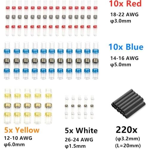 250pcs Electrical Heat Shrink Wire Connectors Solder Sleeves Waterproof Fast Butt Terminals Shrinking Tube Splice Terminal kit