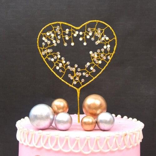 2pcs 20*13.5cm Gold Pearl Tree Heart Shape Party Cake Dessert Toppers Picks Birthday Wedding Party Decor Valentines Day Supply