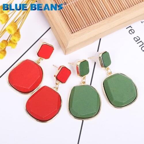 2020 New Bohemia Round Earrings Fashion Korean Dangle Drop Earrings For Women Long Gold Statement Wood Earring Girls Handmade