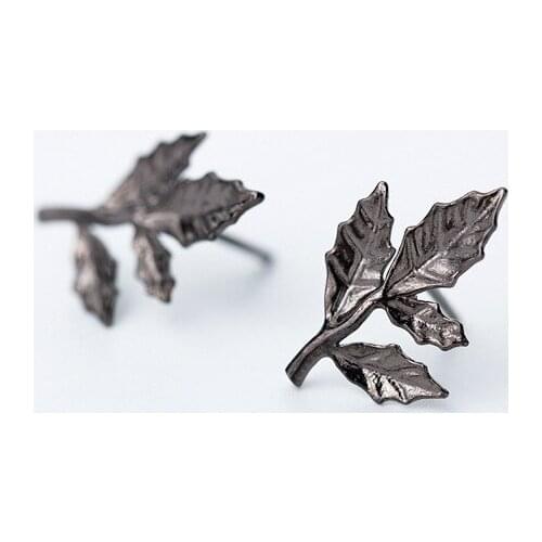 MloveAcc Real 925 Sterling Silver Black Leaf Stud Earrings for Women Girls Gift Vintage sterling-silver-jewelry