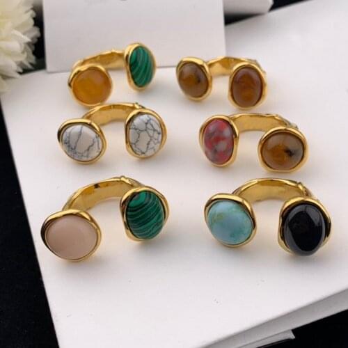 New fashion brand natural gem ring lady luxury jewelry color circle gold ring party anniversary accessories girl birthday gift