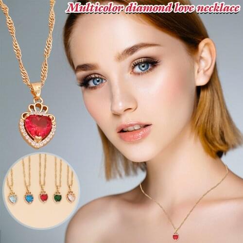Collares para mujer Women Necklace Simple Multicolor Love Crystal Clavicle Chain Pendant Necklaces Boho Trendy Jewelry Gifts