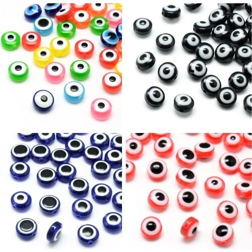 100Pcs 8mm Flat Round Evil Eye Resin Beads Stripe Spacer For Women Men Necklace Bracelet DIY Craft Jewelry Making Findings